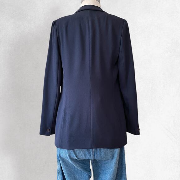 Vintage Double Breasted Blazer Suit Jacket 4P Navy Blue Tailored Minimalist - Picture 7 of 10